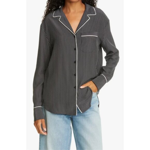 NWOT Rag & Bone black & white striped print 100% silk pajama inspired blouse, L - Picture 8 of 16